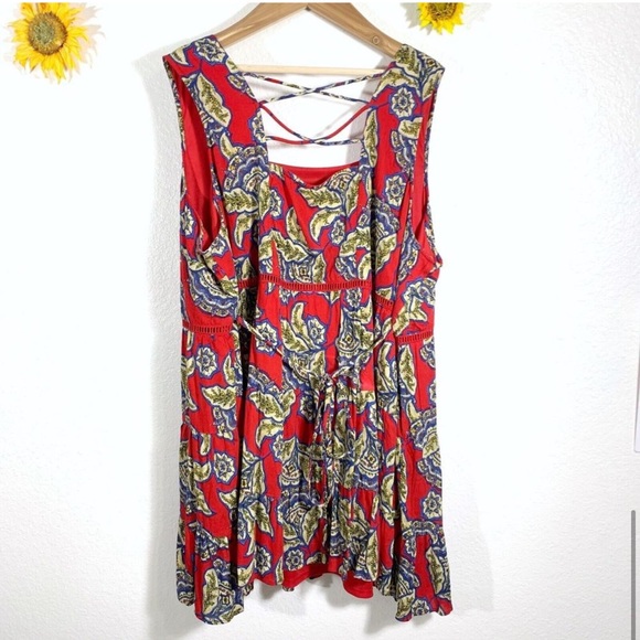 NWT Maurices Floral Red Blue Sleeveless Skater Dress Plus Size 2X Women - Picture 8 of 13